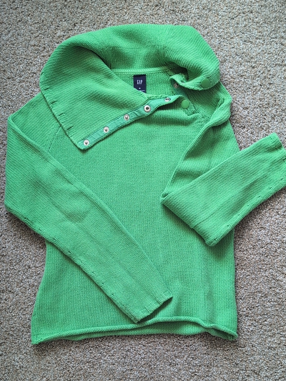 GAP Green Button-Down Collar Knit Sweater